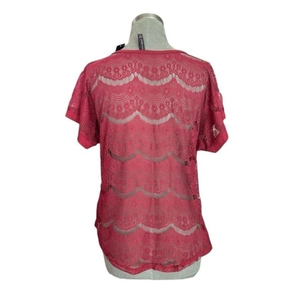 HYBRID Apparel Womens Tee L Burgundy Red Black Cross Front Lace Back Distressed - Picture 5 of 7